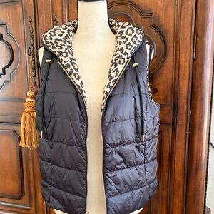Leopard Lined Black Puffer Vest